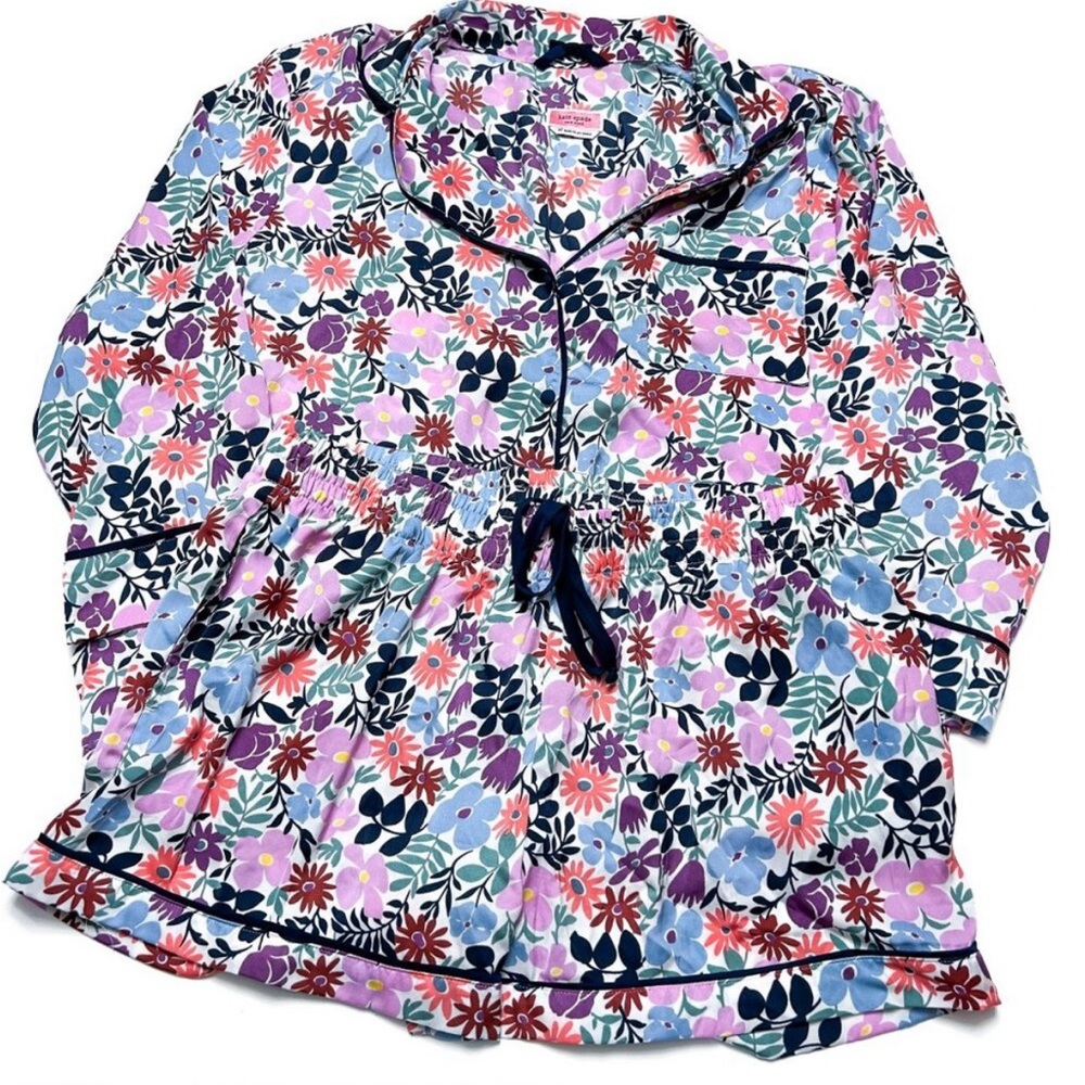 Kate Spade Spring Floral Print Long Sleeve + Shorts PJ Pajama Set Size XL